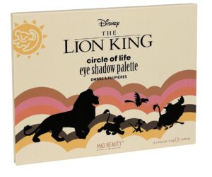 Verpackung einer Lidschattenpalette mit Disney-Thema, Silhouetten und bunten Wellen im Hintergrund.