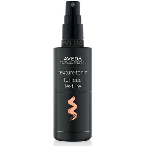 Schwarze Aveda Texture Tonic Sprühflasche mit goldenem Logo und Text.