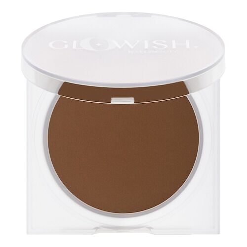 Transparentes Kompaktgehäuse mit braunem Bronzer und Glowish-Logo. Transparentes Kompaktgehäuse mit braunem Bronzer und Glowish-Logo.