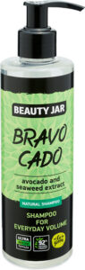 Shampoo-Flasche mit Avocado- und Seegrasextrakt für tägliches Volumen.