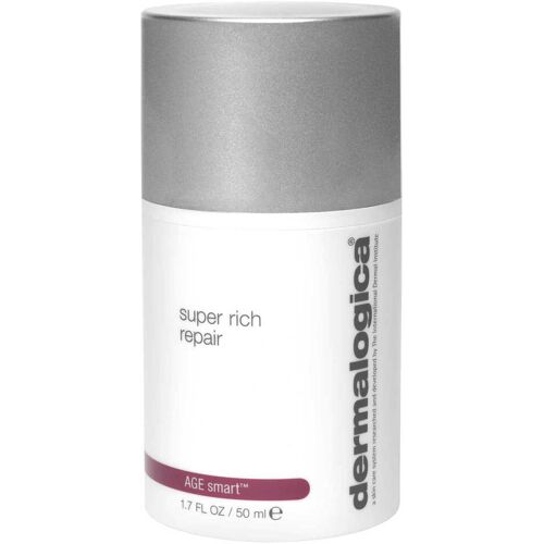 Weißer Behälter der Marke Dermalogica mit grauem Deckel und Produktinformationen.