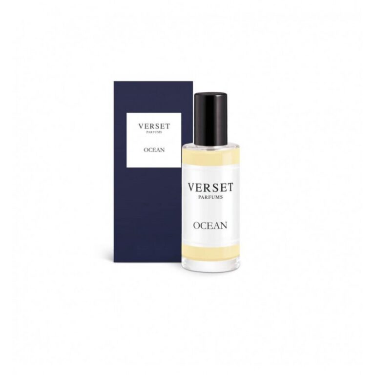 Eine Parfumflasche mit Verpackung der Marke Verset, benannt Ocean.