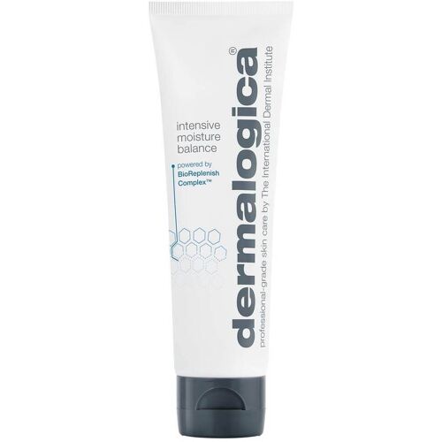 Weiße Tube Dermalogica Feuchtigkeitscreme mit schwarzem Verschluss und blauer Beschriftung. Weiße Tube Dermalogica Feuchtigkeitscreme mit schwarzem Verschluss und blauer Beschriftung.