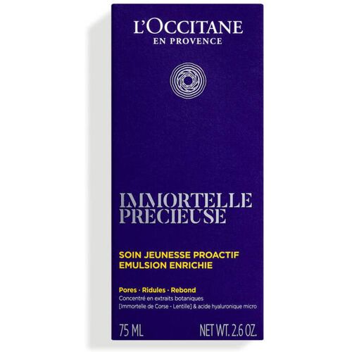 Lila Verpackung von L'Occitane Immortelle Precieuse Gesichtscreme im Fokus.