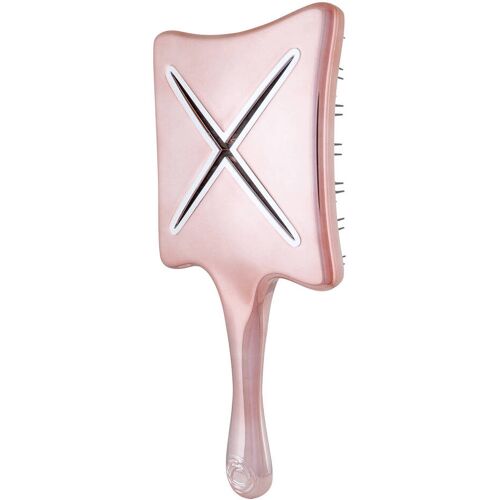 Rechteckige roségoldene Haarbürste mit Borsten und X-Design.