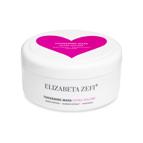 Weiße Haarmaske-Dose mit lila Herzmotiv und Produktbeschriftung.