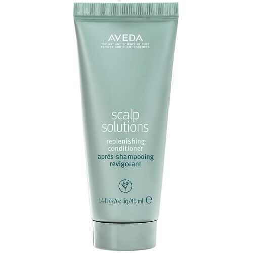 Grüne Aveda Conditioner-Tube mit Text und Logo in englischer Sprache.