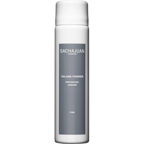 Graue Flasche Sachajuan Volumenpuder mit weißem Deckel