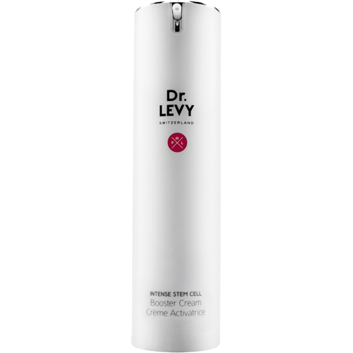 Weiße Flasche Dr. Levy Intense Stem Cell Booster Cream vor weißem Hintergrund.