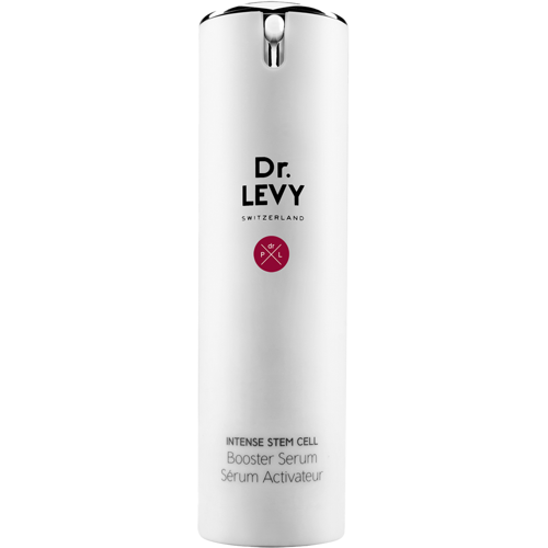 Weiße Flasche mit Dr. Levy Intense Stem Cell Booster Serum Schriftzug. Weiße Flasche mit Dr. Levy Intense Stem Cell Booster Serum Schriftzug.