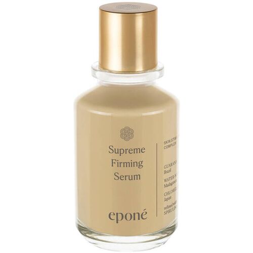 Glasflasche mit Supreme Firming Serum und goldenem Deckel. Glasflasche mit Supreme Firming Serum und goldenem Deckel.