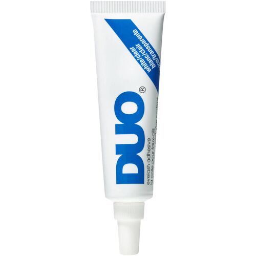 Weiße Klebetube mit blauem DUO-Logo, leicht schräg positioniert.