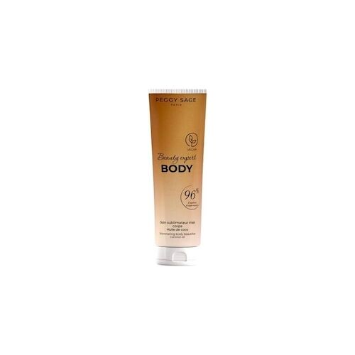 Eine goldfarbene Tube mit Körpercreme der Marke Peggy Sage. Eine goldfarbene Tube mit Körpercreme der Marke Peggy Sage.