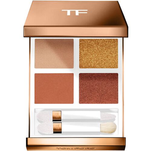 Goldene Lidschattenpalette mit vier Farben und zwei Applikatoren.