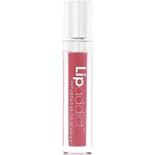 Transparente Lipgloss-Flasche mit rosa Inhalt und silberner Kappe. Transparente Lipgloss-Flasche mit rosa Inhalt und silberner Kappe.