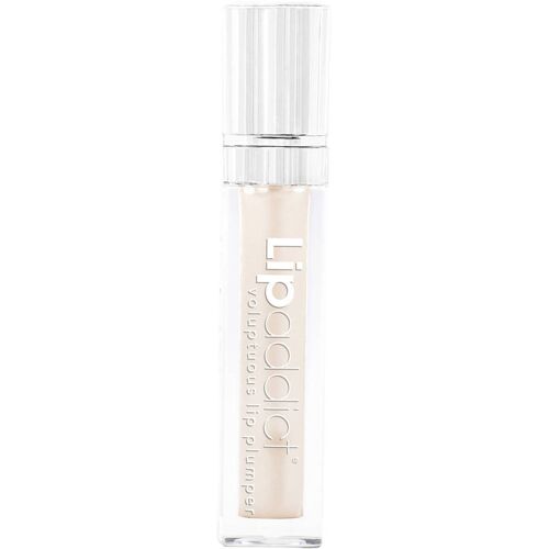 Transparenter Lipgloss-Flakon mit silbernem Deckel und Beschriftung. Transparenter Lipgloss-Flakon mit silbernem Deckel und Beschriftung.