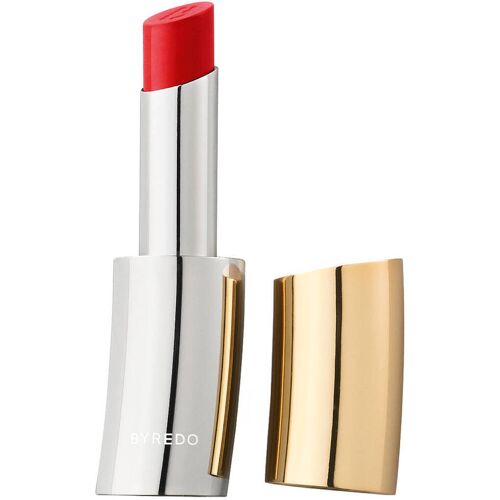 Roter Lippenstift in silberner Hülse mit goldenem Deckel. Roter Lippenstift in silberner Hülse mit goldenem Deckel.