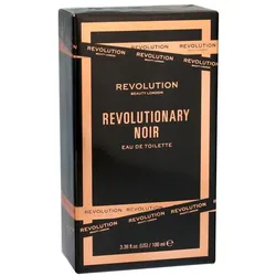 Schwarze Parfümverpackung mit Aufschrift "Revolutionary Noir" und goldenen Akzenten.