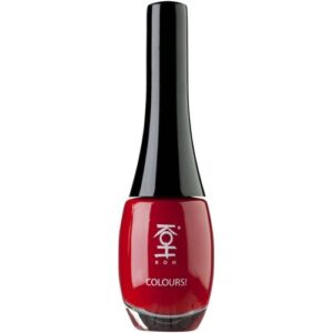 Rote Nagellackflasche mit schwarzem Deckel und KOH-Logo.