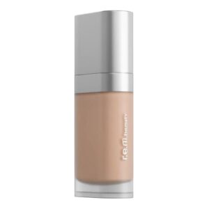 Flasche mit r.e.m.beauty Foundation mit silbernem Deckel.