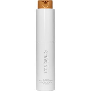 Weiße Foundation-Flasche von RMS Beauty mit goldfarbenem Spender.