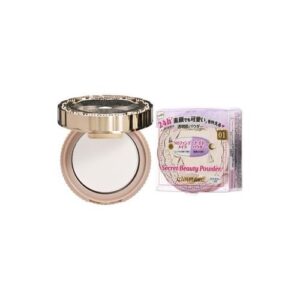 Kompaktpuder mit Verpackung, Spiegeldeckel, und goldener Verzierung