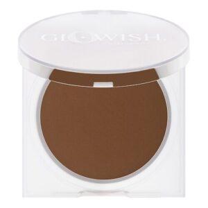Transparentes Kompaktgehäuse mit braunem Bronzer und Glowish-Logo.