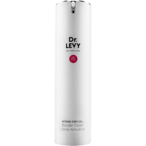 Weiße Flasche Dr. Levy Intense Stem Cell Booster Cream vor weißem Hintergrund.