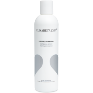 Weiße Flasche Elizabeta Zefi Peeling Shampoo für tiefenreinigende Haarpflege.