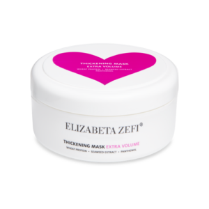 Weiße Haarmaske-Dose mit lila Herzmotiv und Produktbeschriftung.