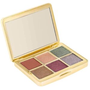 Goldene Lidschattenpalette mit sechs Farben und integriertem Spiegel.