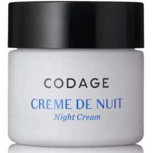 Weiße Creme-Dose mit schwarzem Deckel und blauer Schrift.