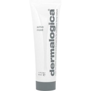 Weiße Tube Dermalogica Active Moist Creme auf weißem Hintergrund.