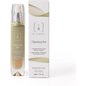 Flasche und Verpackung eines Hautpflege-Serums von Elixseri, mit dem Namen "Opening Act".