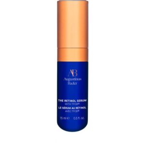 Blaues und goldenes Fläschchen mit Retinol-Serum und Aufschrift Augustinus Bader.