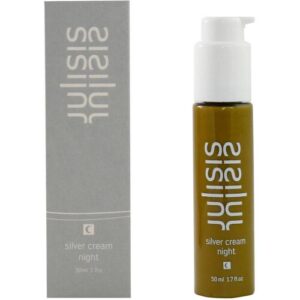 Braune Flasche und graue Box mit "silver cream night" Beschriftung.