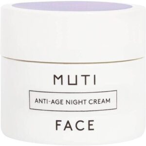 Weiße Cream-Dose mit der Aufschrift "MUTI Anti-Age Night Cream Face".