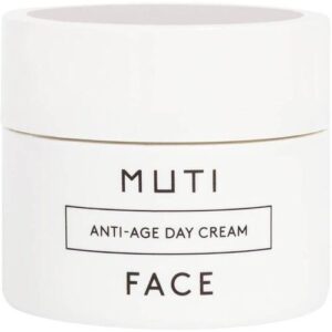 Weiße Dose mit Aufschrift "MUTI Anti-Age Day Cream FACE"