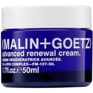Blaue Dose Malin+Goetz Advanced Renewal Cream, 50ml, mit weißem Deckel.