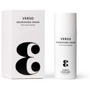 Verso Nourishing Cream mit Verpackung, weißes Design mit schwarzem Logo und Text.
