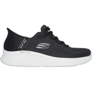 Schwarzer Skechers Sneaker mit weißer Sohle und Slip-ins-Design.