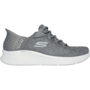 Grauer Sneaker mit weißer Sohle und Markenlogo an der Seite.