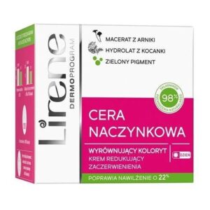 Produktverpackung einer Lirene Gesichtscreme mit Text und Grafiken auf der Vorderseite.