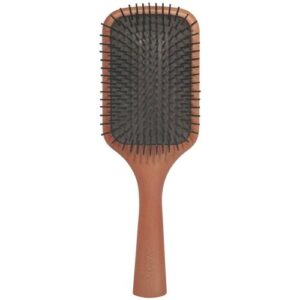 Paddle-Haarbürste aus Holz mit schwarzen Borsten und ergonomischem Griff.