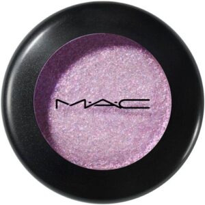 Lila glitzernder Lidschatten in schwarzer runder Dose mit MAC-Logo.