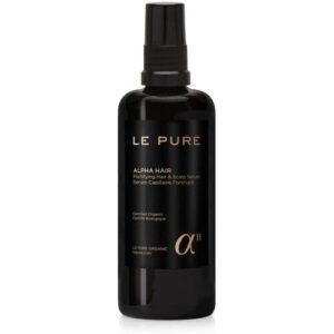 Schwarze Flasche mit goldener Beschriftung Le Pure Alpha Hair Serum.
