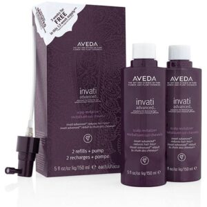 Zwei Flaschen Aveda Invati Advanced mit Verpackung und Pumpe.