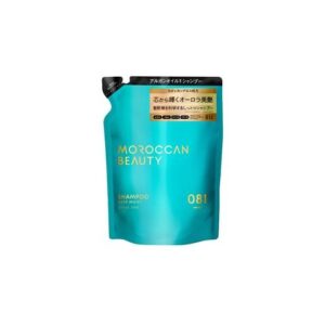 Türkisfarbene Shampoo-Nachfüllpackung mit schwarzem Verschluss und goldenen Schriftzügen.