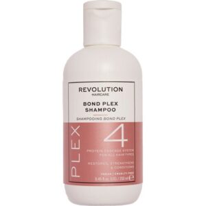 Weiß-rosa Shampooflasche von Revolution mit schwarzer Aufschrift, 250 ml.