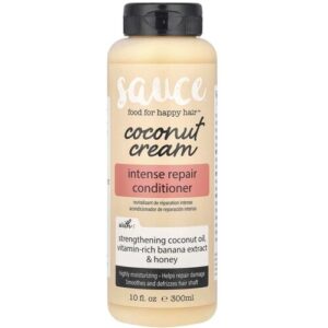 Flasche Conditioner mit Kokosnusscreme und Reparaturversprechen, 300 ml.